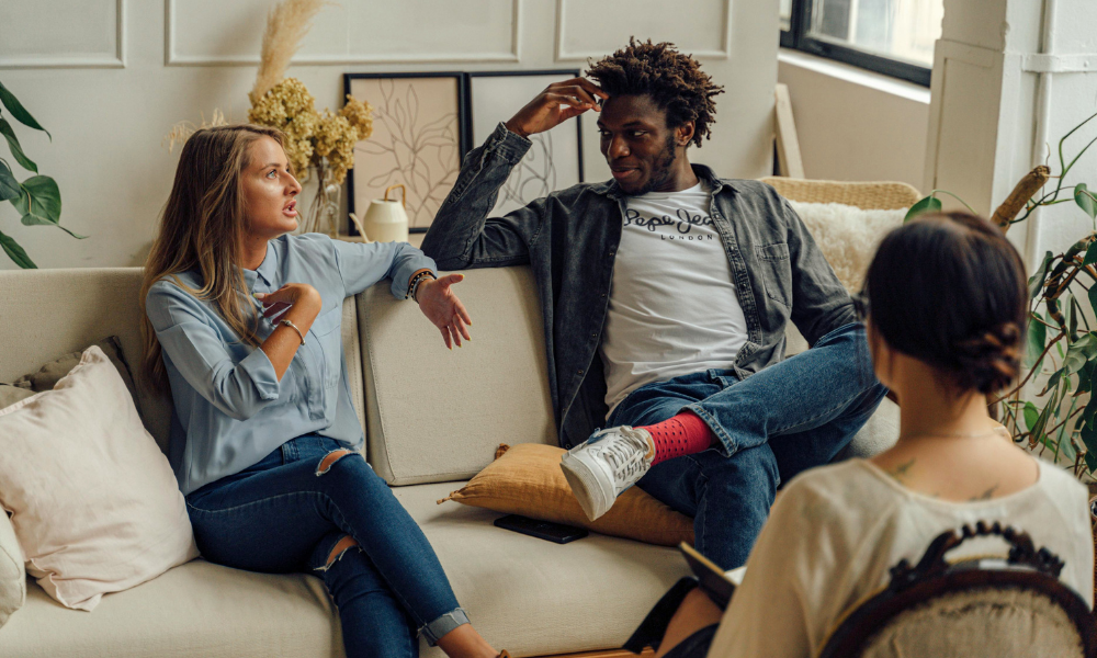 A couple speaking to a couples therapist