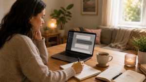 A woman using AI before a therapy session