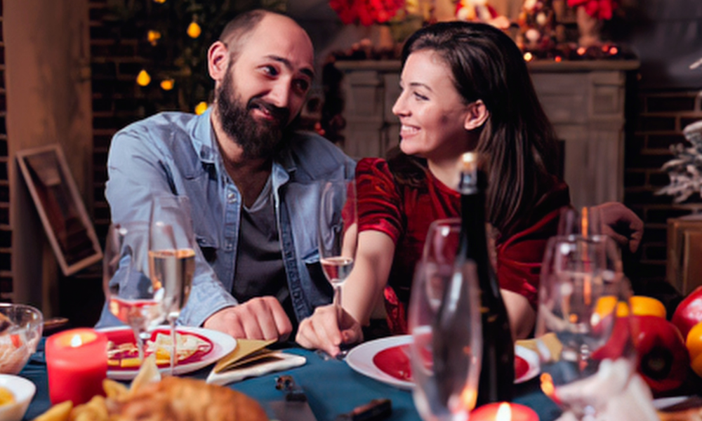 A couple during a holiday meal