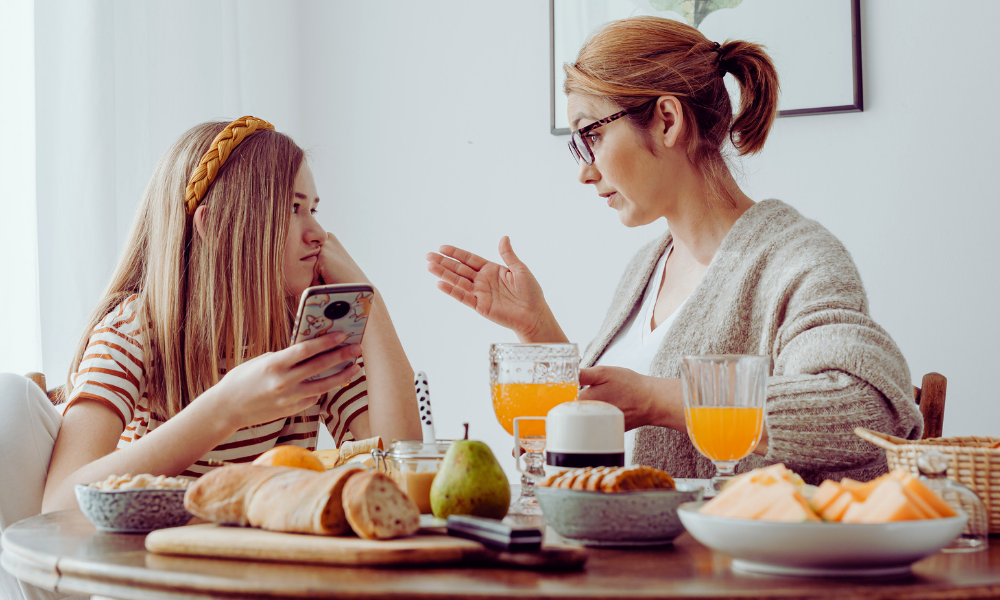 A mother and daughter communicating
